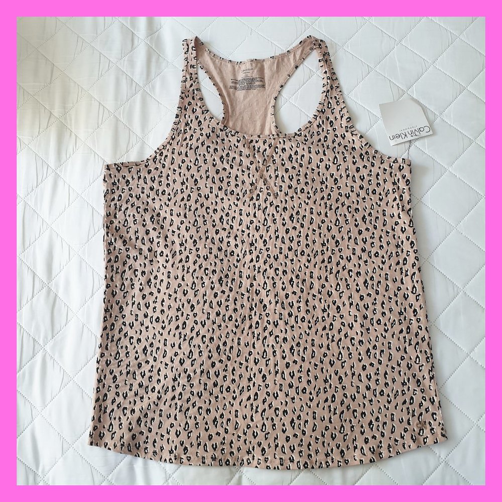 Calvin Klein Summer Pajama Sleepwear Tank Top Leopard Print - L Cotton NWT